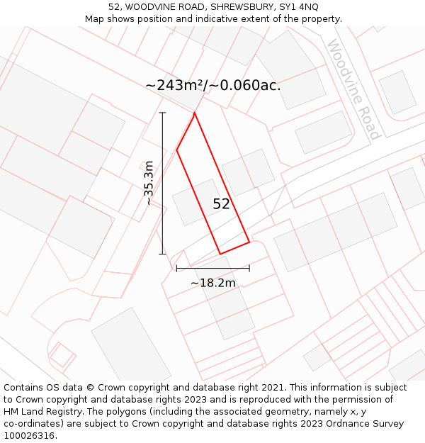 52, WOODVINE ROAD, SHREWSBURY, SY1 4NQ: Plot and title map