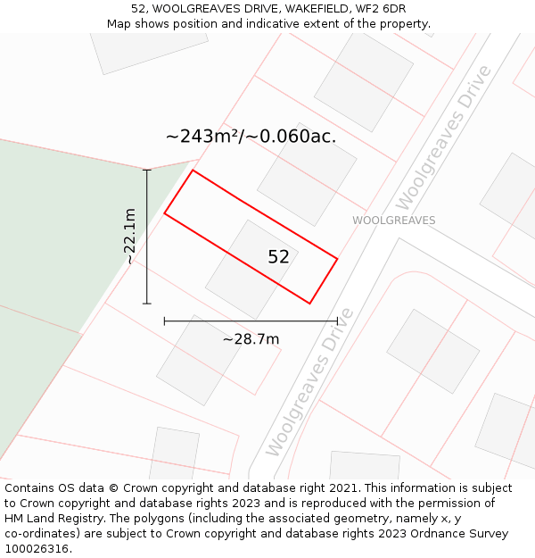 52, WOOLGREAVES DRIVE, WAKEFIELD, WF2 6DR: Plot and title map