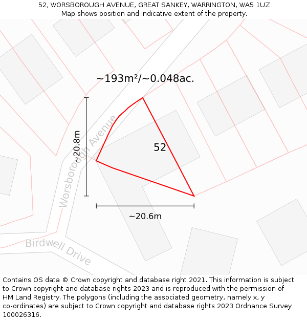 52, WORSBOROUGH AVENUE, GREAT SANKEY, WARRINGTON, WA5 1UZ: Plot and title map