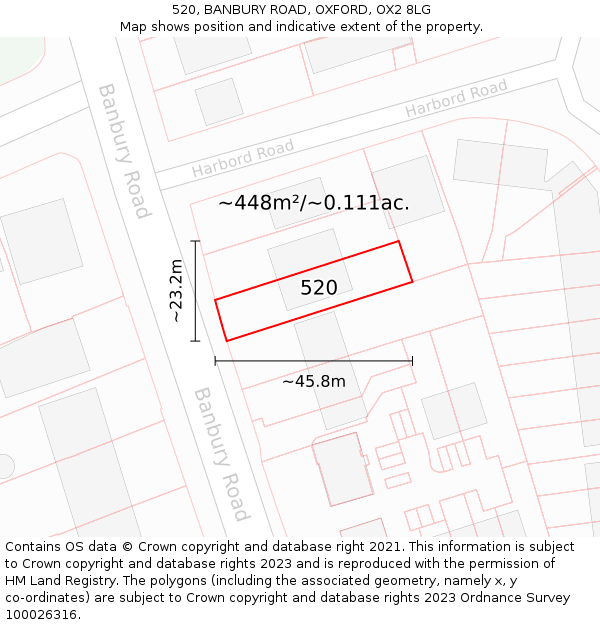 520, BANBURY ROAD, OXFORD, OX2 8LG: Plot and title map