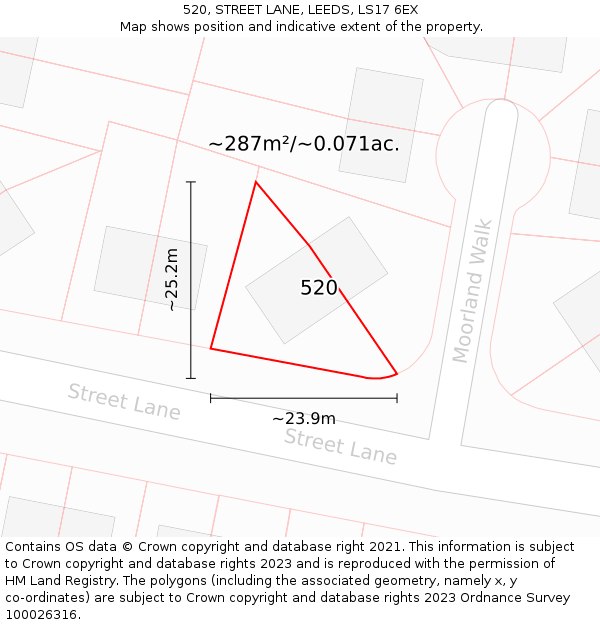 520, STREET LANE, LEEDS, LS17 6EX: Plot and title map