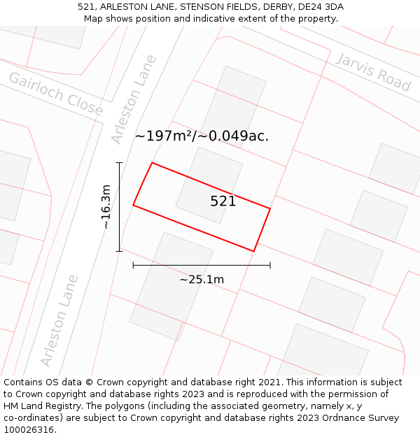 521, ARLESTON LANE, STENSON FIELDS, DERBY, DE24 3DA: Plot and title map