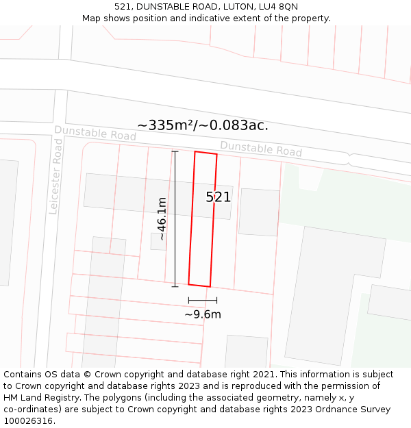 521, DUNSTABLE ROAD, LUTON, LU4 8QN: Plot and title map