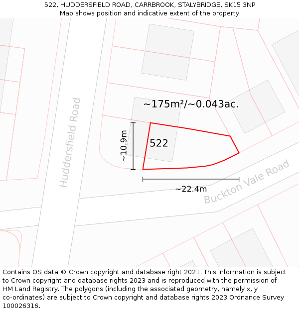 522, HUDDERSFIELD ROAD, CARRBROOK, STALYBRIDGE, SK15 3NP: Plot and title map