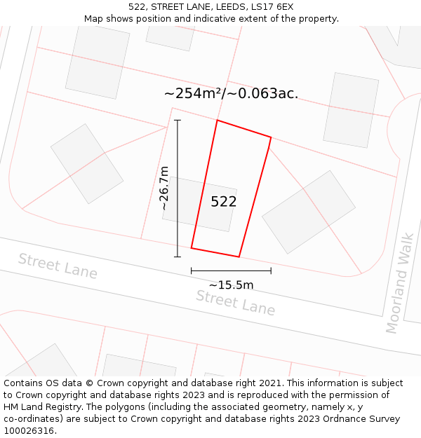 522, STREET LANE, LEEDS, LS17 6EX: Plot and title map