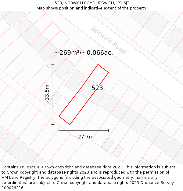 523, NORWICH ROAD, IPSWICH, IP1 6JT: Plot and title map