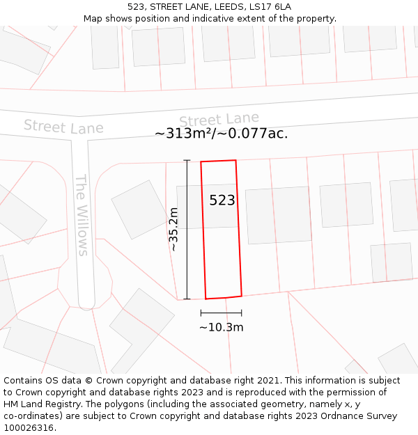 523, STREET LANE, LEEDS, LS17 6LA: Plot and title map