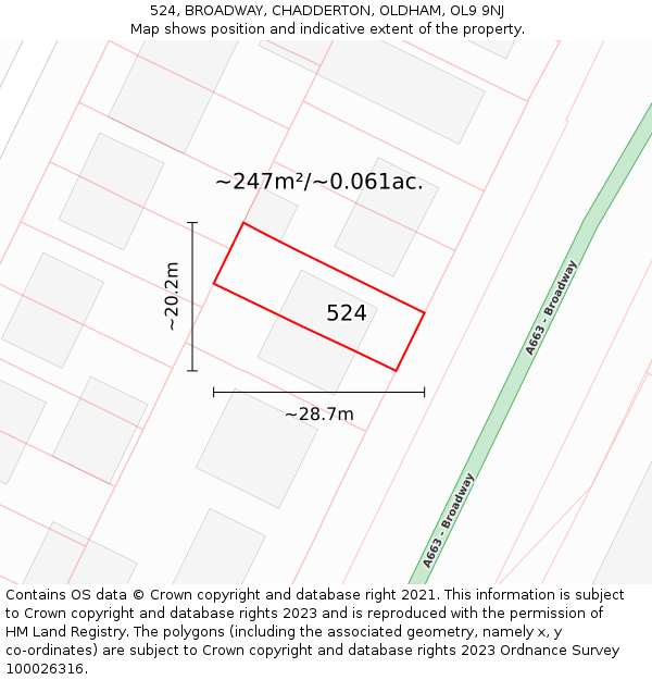 524, BROADWAY, CHADDERTON, OLDHAM, OL9 9NJ: Plot and title map