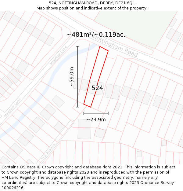 524, NOTTINGHAM ROAD, DERBY, DE21 6QL: Plot and title map