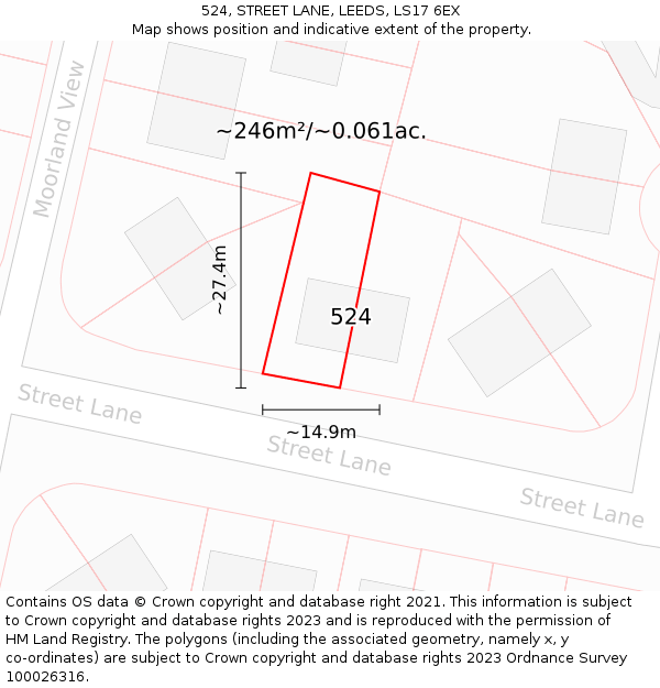 524, STREET LANE, LEEDS, LS17 6EX: Plot and title map