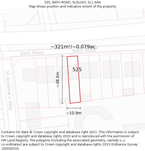 525, BATH ROAD, SLOUGH, SL1 6AA: Plot and title map