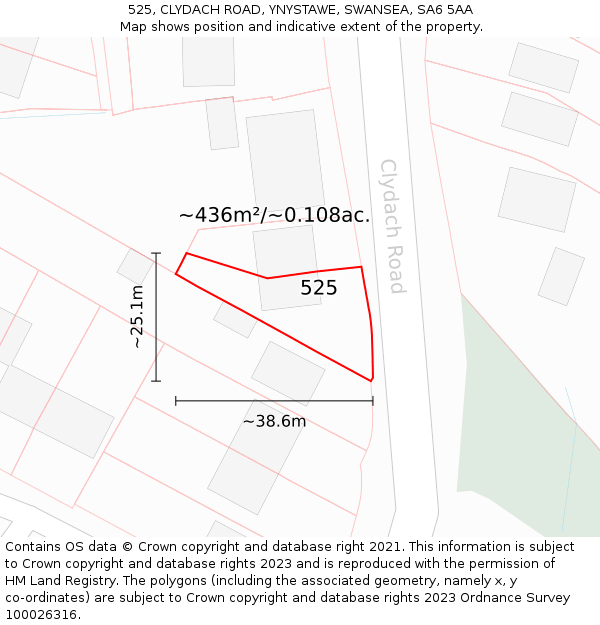 525, CLYDACH ROAD, YNYSTAWE, SWANSEA, SA6 5AA: Plot and title map