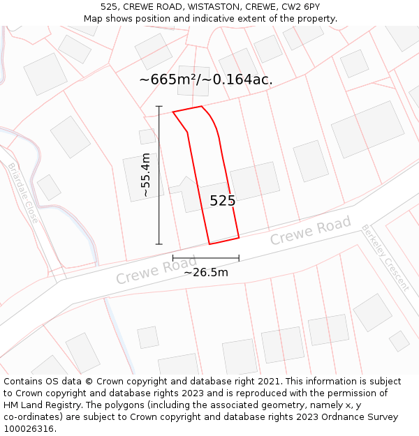 525, CREWE ROAD, WISTASTON, CREWE, CW2 6PY: Plot and title map