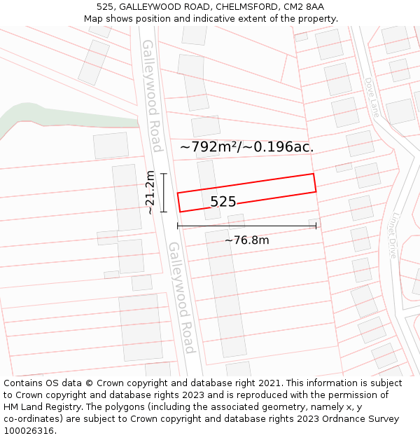 525, GALLEYWOOD ROAD, CHELMSFORD, CM2 8AA: Plot and title map