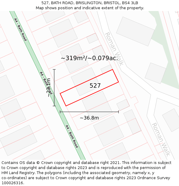 527, BATH ROAD, BRISLINGTON, BRISTOL, BS4 3LB: Plot and title map