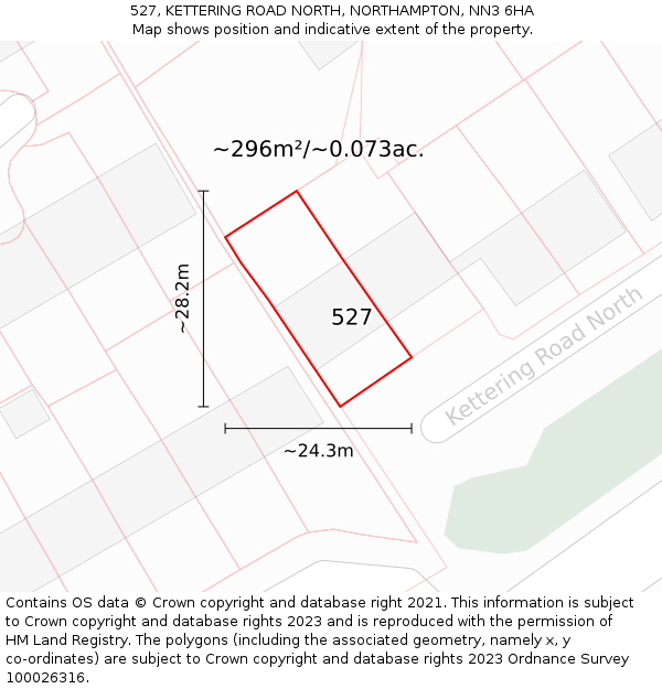 527, KETTERING ROAD NORTH, NORTHAMPTON, NN3 6HA: Plot and title map