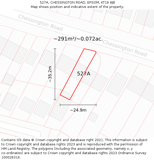 527A, CHESSINGTON ROAD, EPSOM, KT19 9JB: Plot and title map