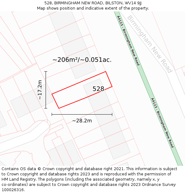 528, BIRMINGHAM NEW ROAD, BILSTON, WV14 9JJ: Plot and title map