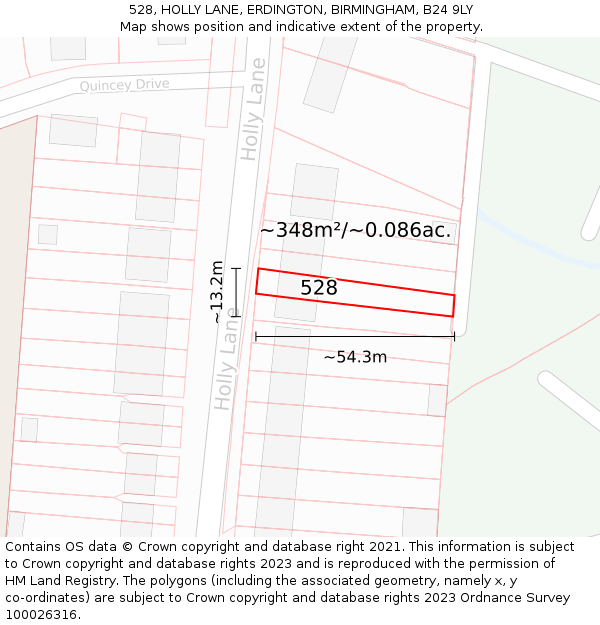 528, HOLLY LANE, ERDINGTON, BIRMINGHAM, B24 9LY: Plot and title map