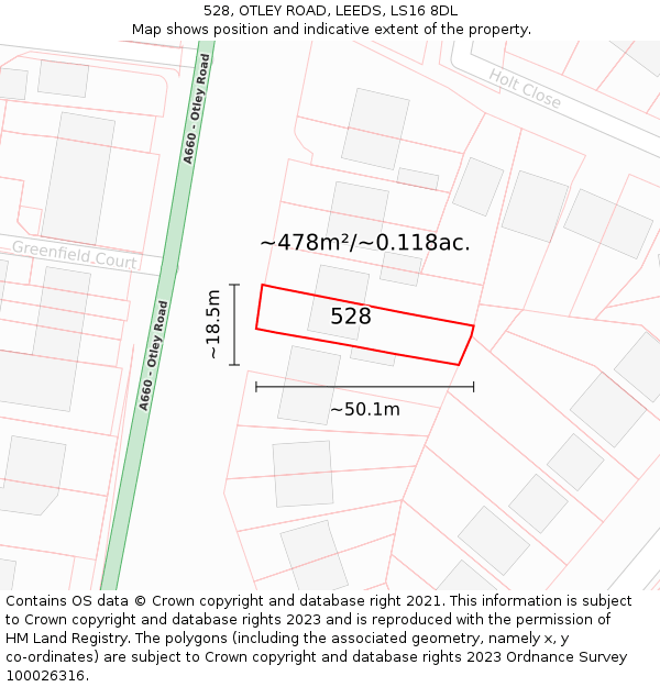 528, OTLEY ROAD, LEEDS, LS16 8DL: Plot and title map