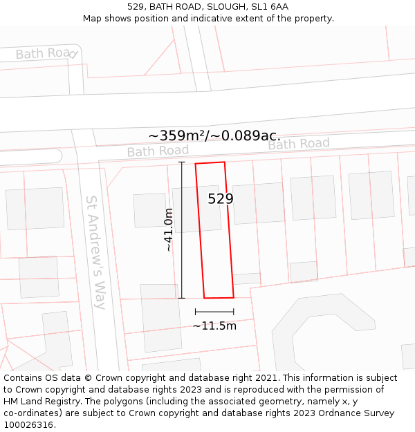 529, BATH ROAD, SLOUGH, SL1 6AA: Plot and title map