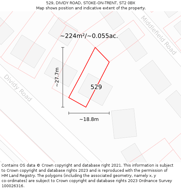 529, DIVIDY ROAD, STOKE-ON-TRENT, ST2 0BX: Plot and title map
