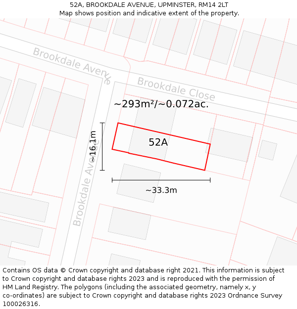 52A, BROOKDALE AVENUE, UPMINSTER, RM14 2LT: Plot and title map