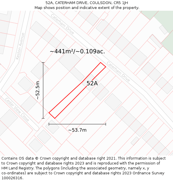 52A, CATERHAM DRIVE, COULSDON, CR5 1JH: Plot and title map