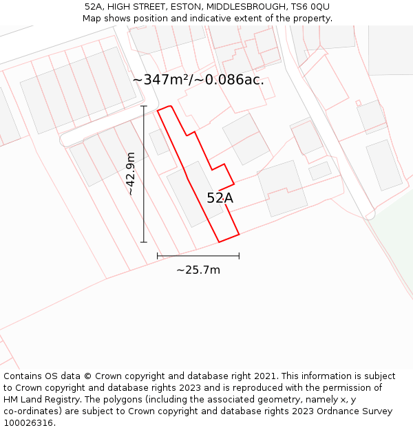 52A, HIGH STREET, ESTON, MIDDLESBROUGH, TS6 0QU: Plot and title map