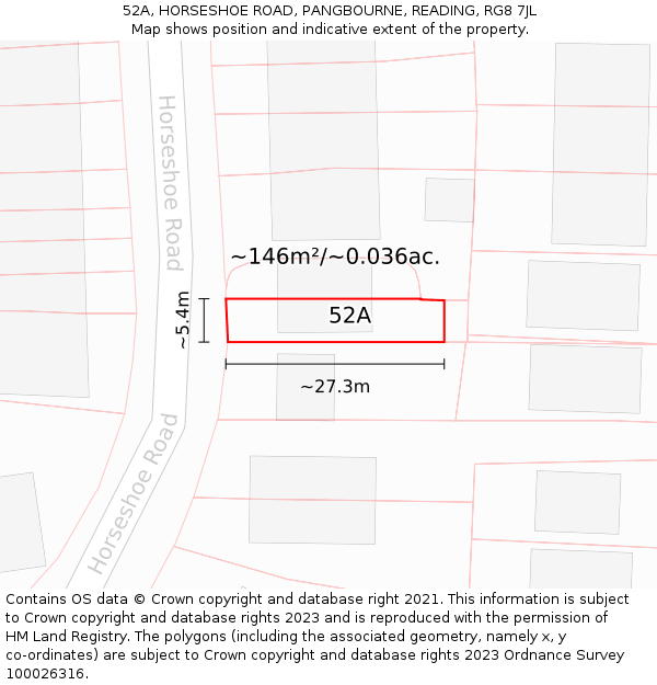 52A, HORSESHOE ROAD, PANGBOURNE, READING, RG8 7JL: Plot and title map