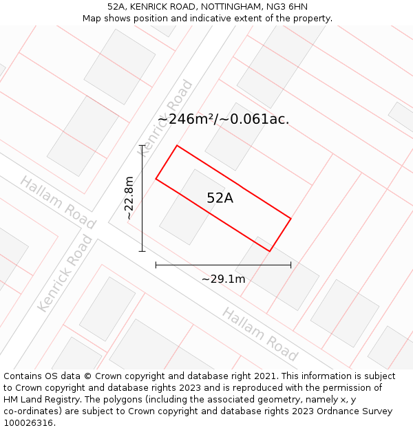 52A, KENRICK ROAD, NOTTINGHAM, NG3 6HN: Plot and title map