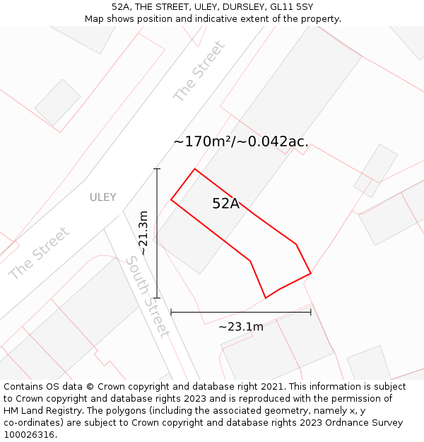 52A, THE STREET, ULEY, DURSLEY, GL11 5SY: Plot and title map