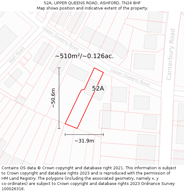 52A, UPPER QUEENS ROAD, ASHFORD, TN24 8HF: Plot and title map