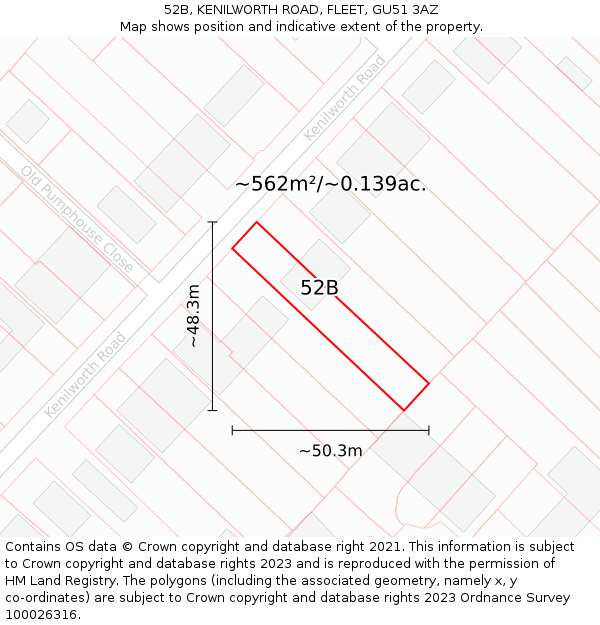 52B, KENILWORTH ROAD, FLEET, GU51 3AZ: Plot and title map