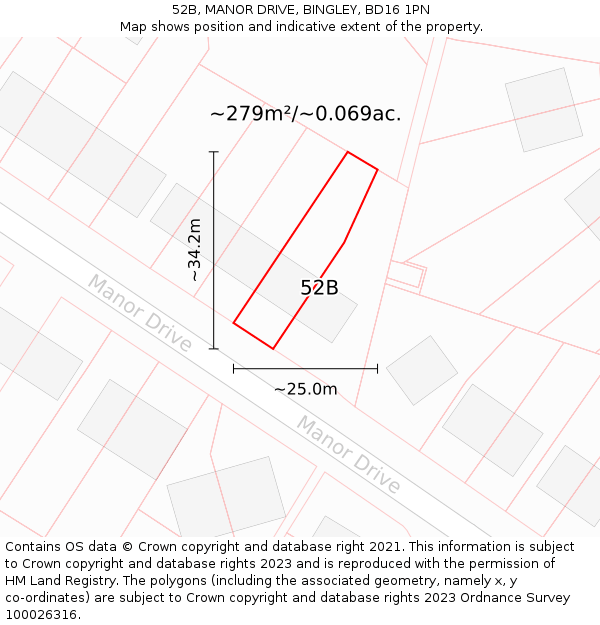 52B, MANOR DRIVE, BINGLEY, BD16 1PN: Plot and title map