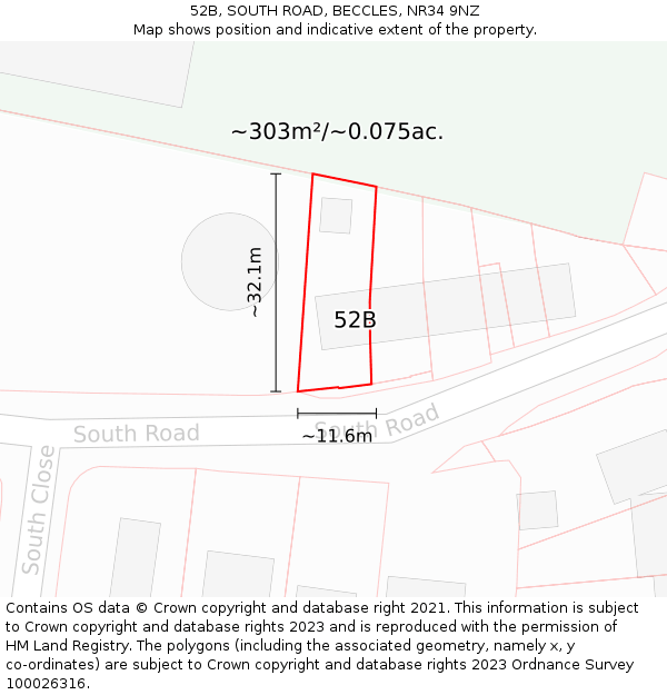 52B, SOUTH ROAD, BECCLES, NR34 9NZ: Plot and title map