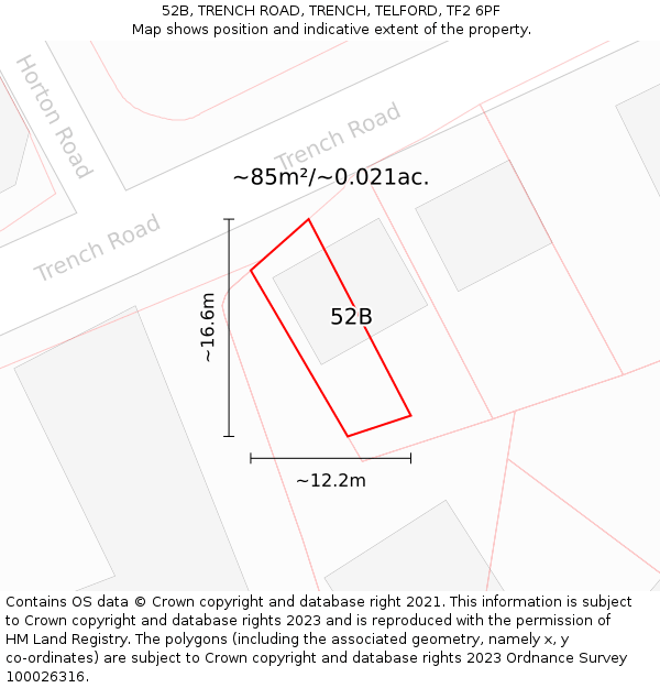 52B, TRENCH ROAD, TRENCH, TELFORD, TF2 6PF: Plot and title map