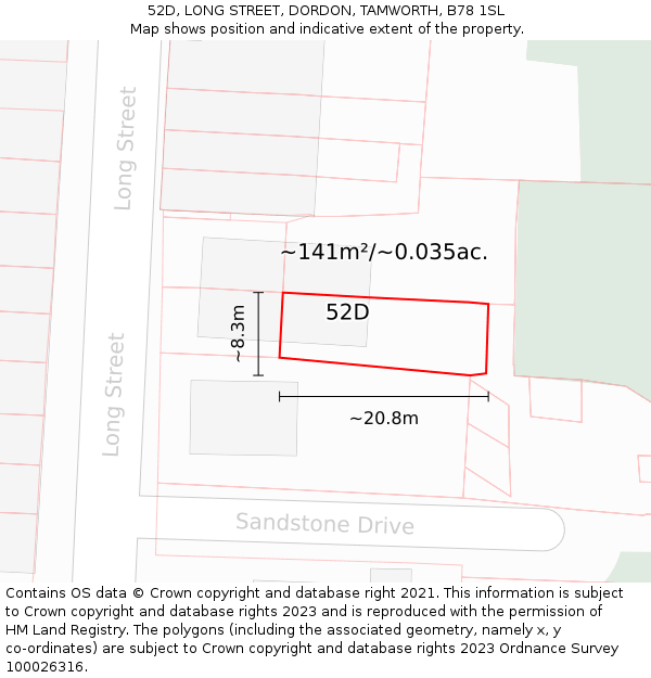 52D, LONG STREET, DORDON, TAMWORTH, B78 1SL: Plot and title map