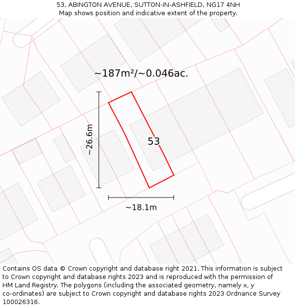 53, ABINGTON AVENUE, SUTTON-IN-ASHFIELD, NG17 4NH: Plot and title map