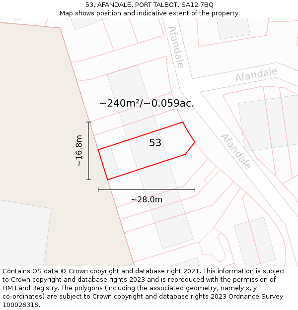 53, AFANDALE, PORT TALBOT, SA12 7BQ: Plot and title map