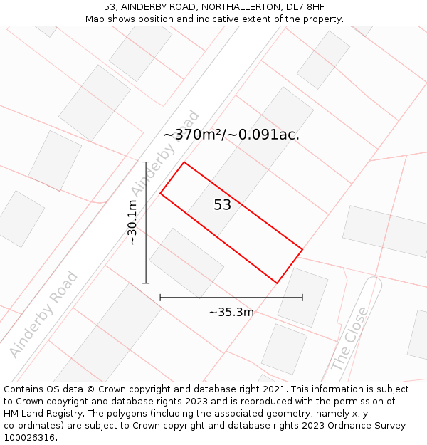 53, AINDERBY ROAD, NORTHALLERTON, DL7 8HF: Plot and title map