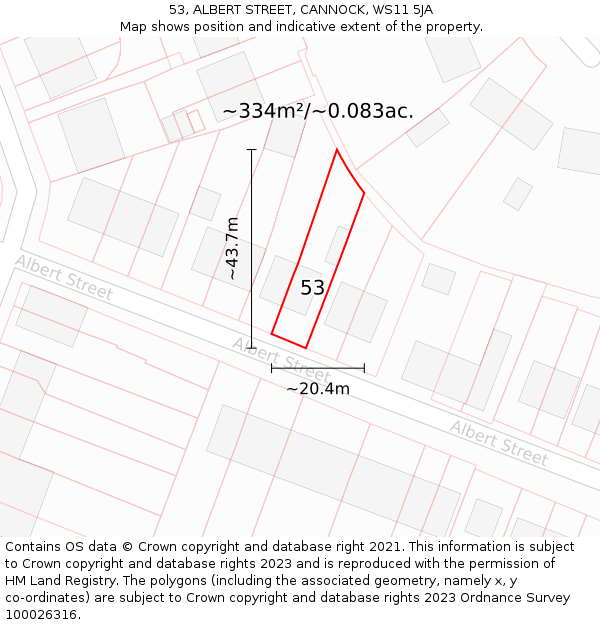 53, ALBERT STREET, CANNOCK, WS11 5JA: Plot and title map