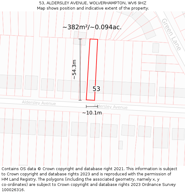 53, ALDERSLEY AVENUE, WOLVERHAMPTON, WV6 9HZ: Plot and title map