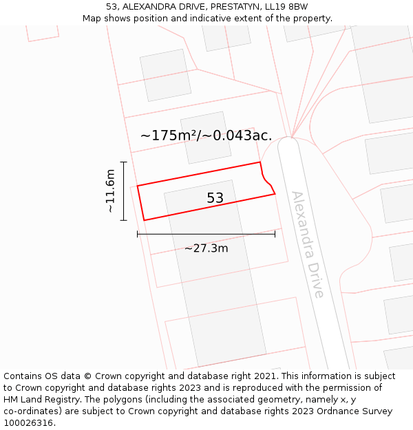 53, ALEXANDRA DRIVE, PRESTATYN, LL19 8BW: Plot and title map