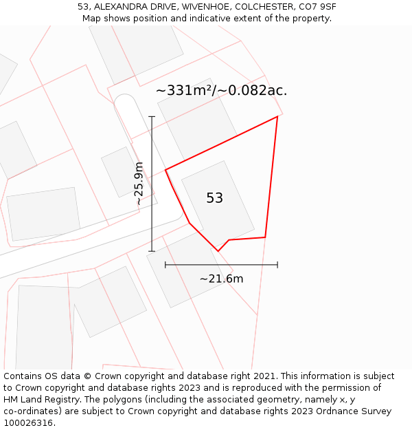 53, ALEXANDRA DRIVE, WIVENHOE, COLCHESTER, CO7 9SF: Plot and title map