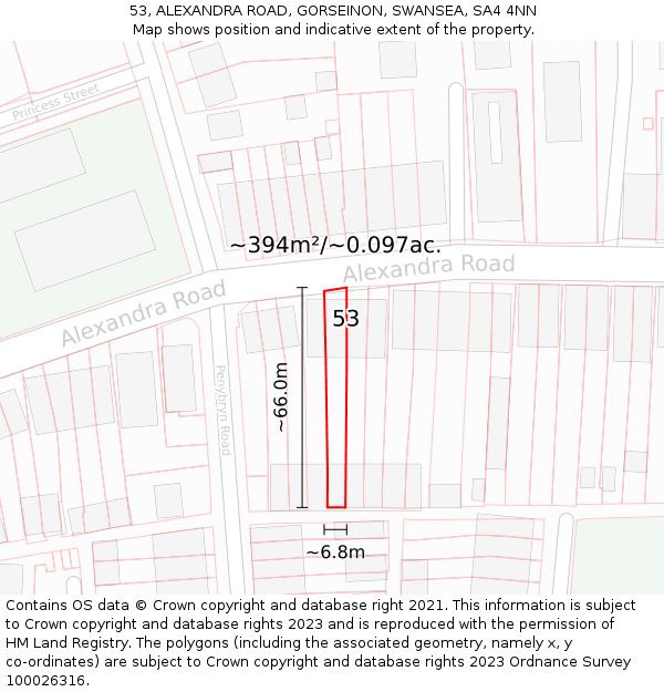 53, ALEXANDRA ROAD, GORSEINON, SWANSEA, SA4 4NN: Plot and title map