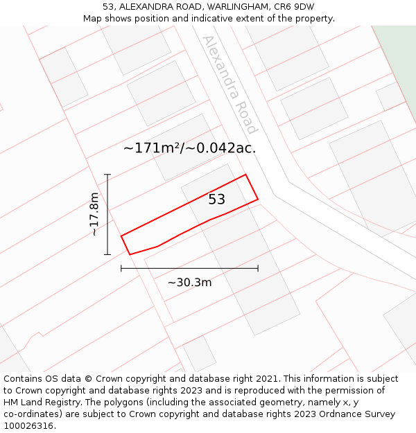 53, ALEXANDRA ROAD, WARLINGHAM, CR6 9DW: Plot and title map