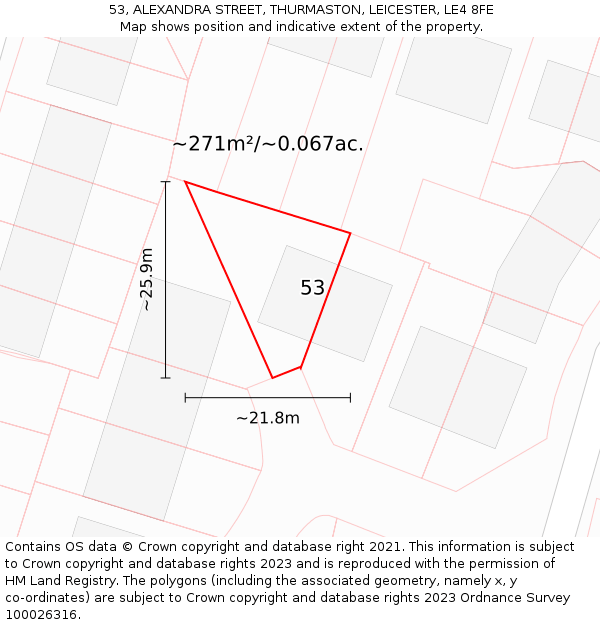 53, ALEXANDRA STREET, THURMASTON, LEICESTER, LE4 8FE: Plot and title map