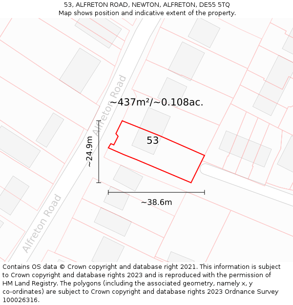 53, ALFRETON ROAD, NEWTON, ALFRETON, DE55 5TQ: Plot and title map