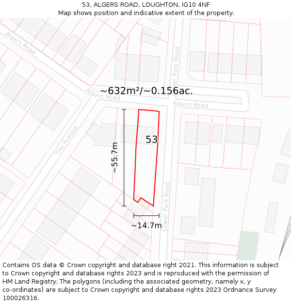 53, ALGERS ROAD, LOUGHTON, IG10 4NF: Plot and title map